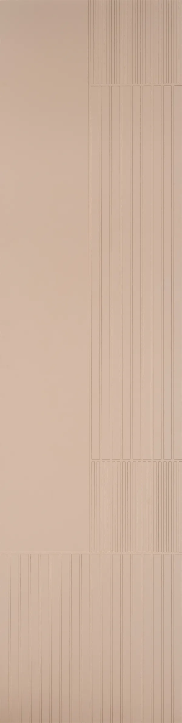Beige fluted wall panel with textured finish and vertical grooves, showing a detailed pattern of raised lines and rectangles.
