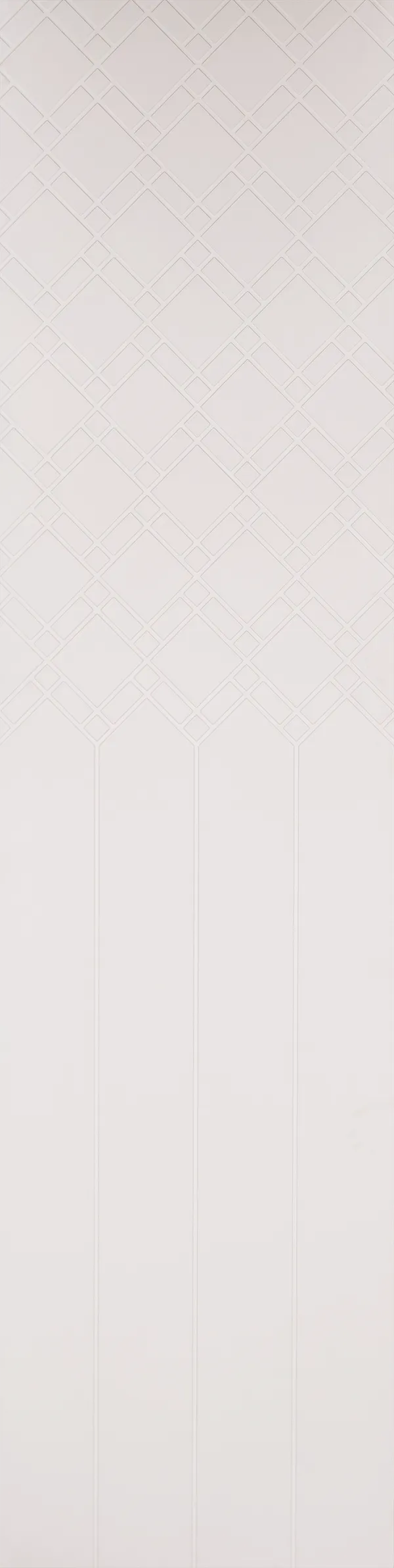 White designer louver panel with textured geometric pattern and vertical grooves