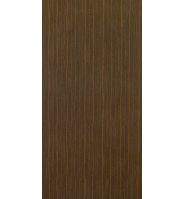 Brown wood grain decorative laminate with suede finish and vertical wood pattern texture