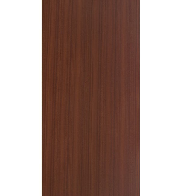 Brown wood grain decorative laminate with suede finish and vertical wood pattern texture