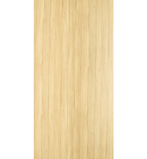 Beige wood grain decorative laminate with high gloss finish and vertical wood texture pattern on a plain background