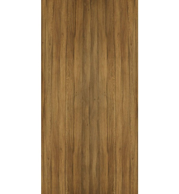 Brown wood grain decorative laminate with suede finish and vertical wood pattern texture