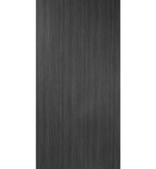 Grey fluted decorative laminate with suede finish and vertical ridges, showing textured surface and subtle sheen.