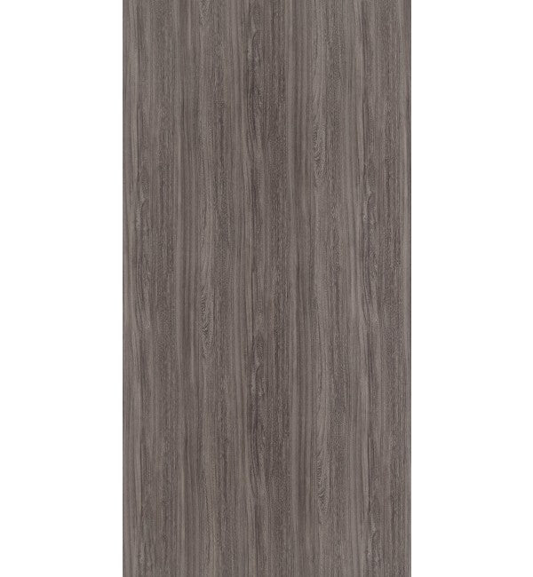 Brown wood grain decorative laminate with vertical grain pattern and textured finish
