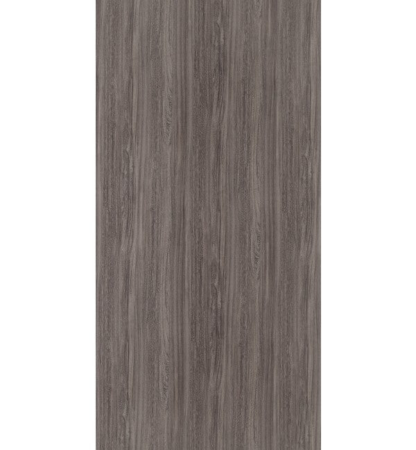 Brown wood grain decorative laminate with vertical grain pattern and textured finish