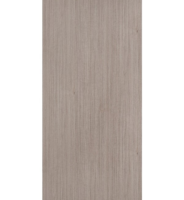 Taupe wood grain decorative laminate with suede finish and subtle texture, showing a greyish brown wood pattern.