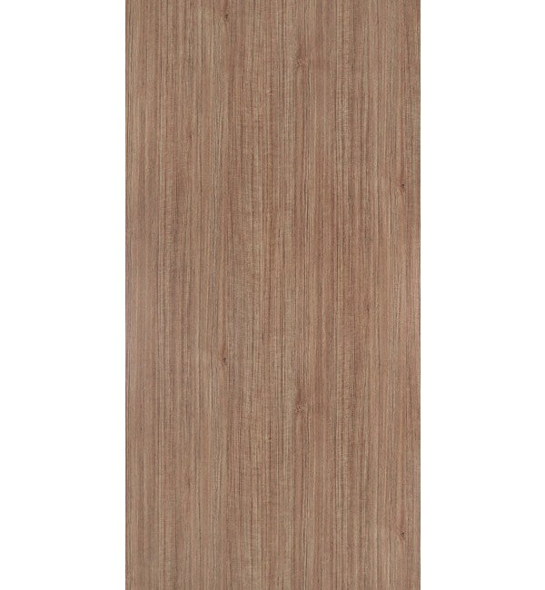 Brown wood grain decorative laminate with glossy finish and vertical wood pattern texture