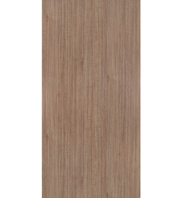 Brown wood grain decorative laminate with high gloss finish and vertical wood pattern texture.
