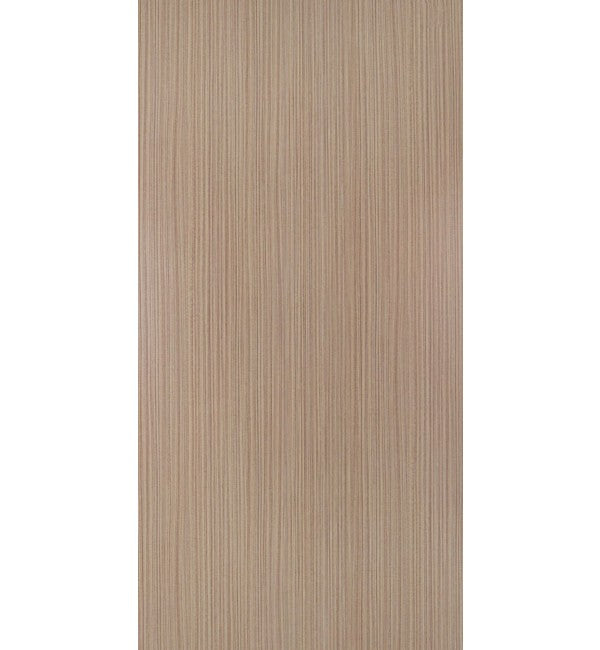 Beige fluted decorative laminate with glossy finish and vertical ridges, showcasing a wood-like texture and subtle sheen.