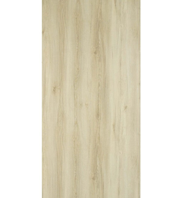 Beige wood grain decorative laminate with suede finish and vertical wood pattern texture