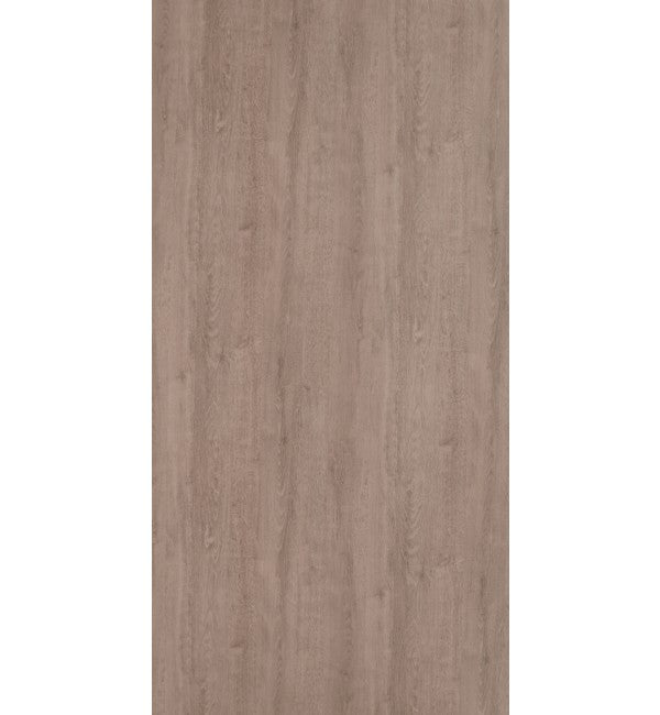 Brown wood grain decorative laminate with suede finish and vertical wood pattern texture.