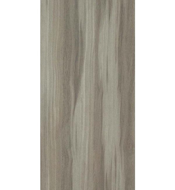 Grey wood grain decorative laminate with suede finish and textured surface.