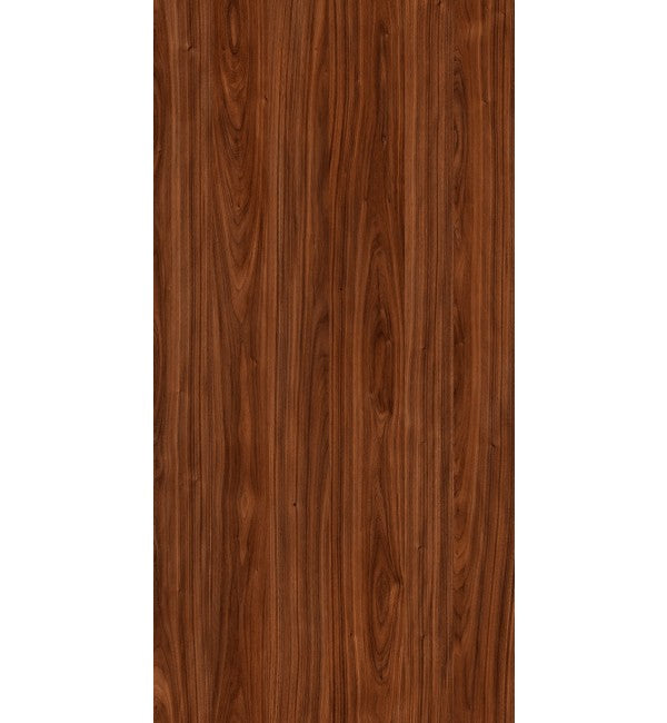 Brown wood grain decorative laminate with suede finish and vertical wood pattern texture