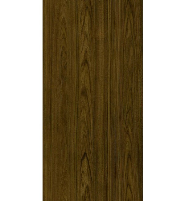 Brown wood grain decorative laminate with glossy finish and vertical wood pattern texture