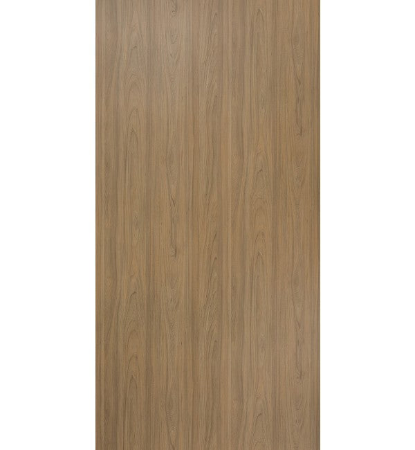 Brown wood grain decorative laminate with straight vertical pattern and smooth finish