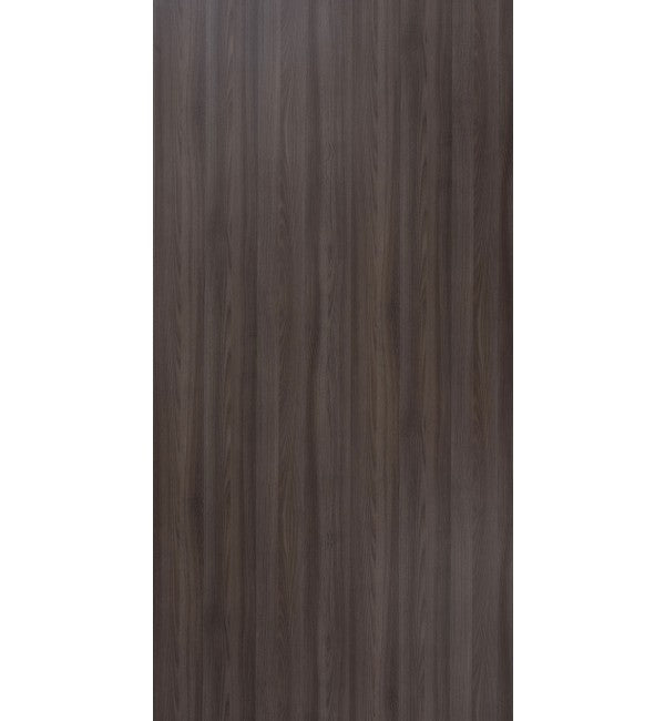 Brown wood grain decorative laminate with dark vertical wood texture and standard finish.