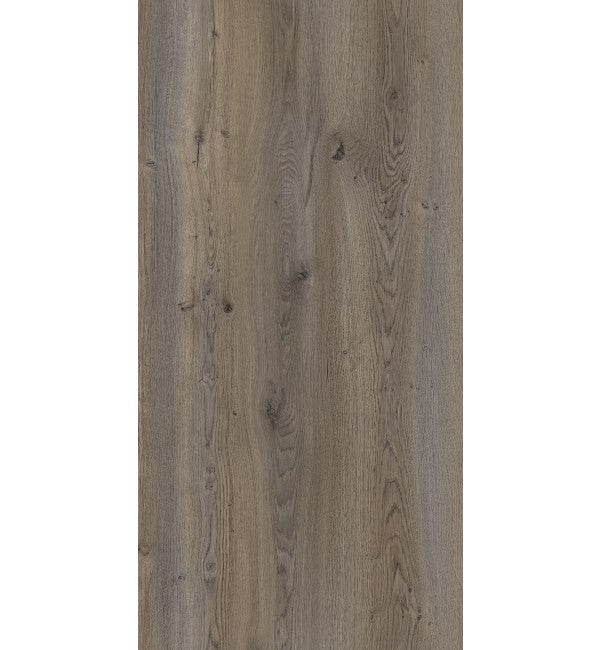 Grey wood grain decorative laminate with glossy finish and visible wood texture and knots.