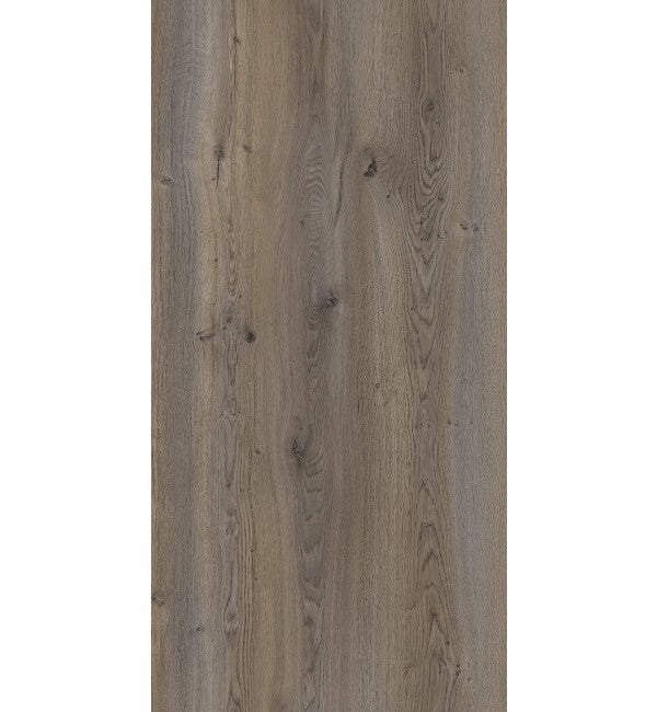 Grey wood grain decorative laminate with suede finish and visible wood texture and knots.