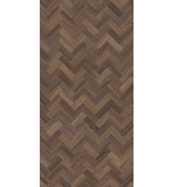 Brown herringbone decorative laminate with wood grain texture and satin finish