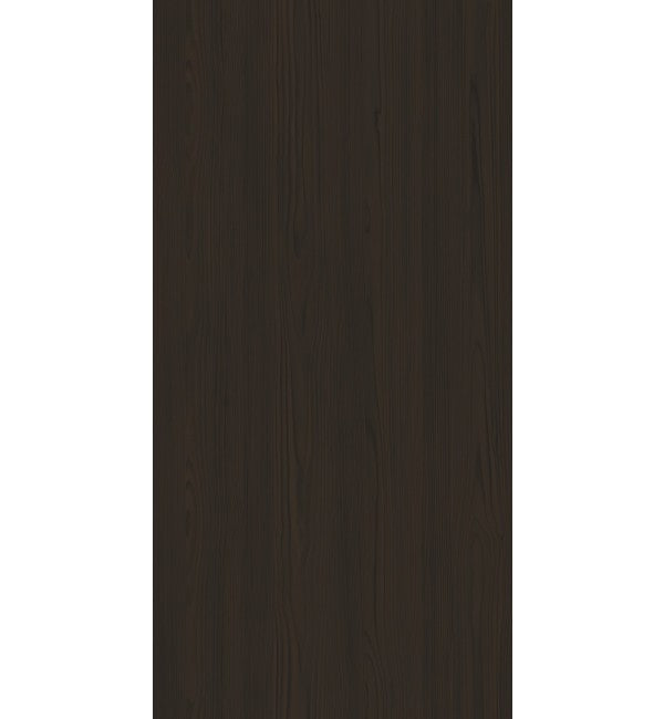 Dark brown wood grain decorative laminate with glossy finish and visible wood texture.