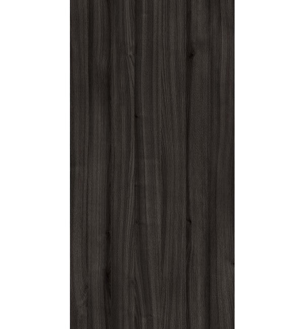 Dark wood grain decorative laminate with textured finish and vertical wood pattern, showing subtle knots and grain details.