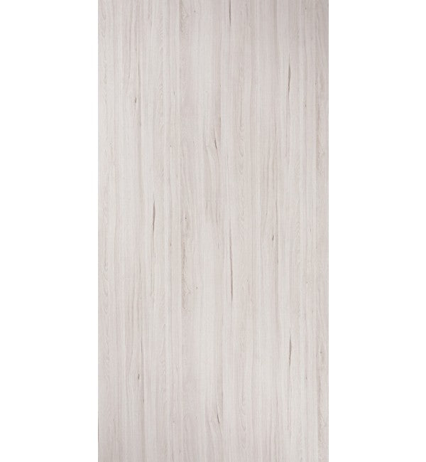 White wood grain decorative laminate with high gloss finish and visible wood texture and grain pattern