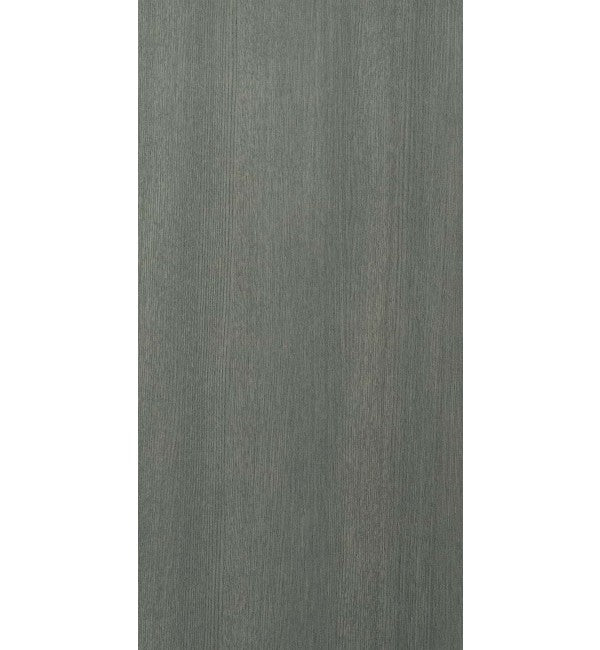 Grey wood grain decorative laminate with suede finish and vertical wood texture pattern.