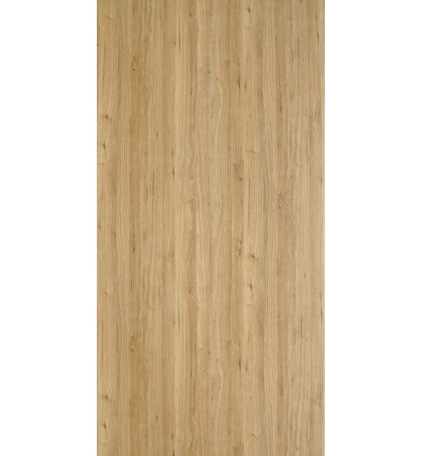 Beige wood grain decorative laminate with suede finish and subtle texture, showing vertical wood pattern with natural knots