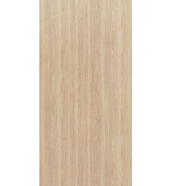 Brown wood grain decorative laminate with suede finish and vertical wood pattern on a light beige background
