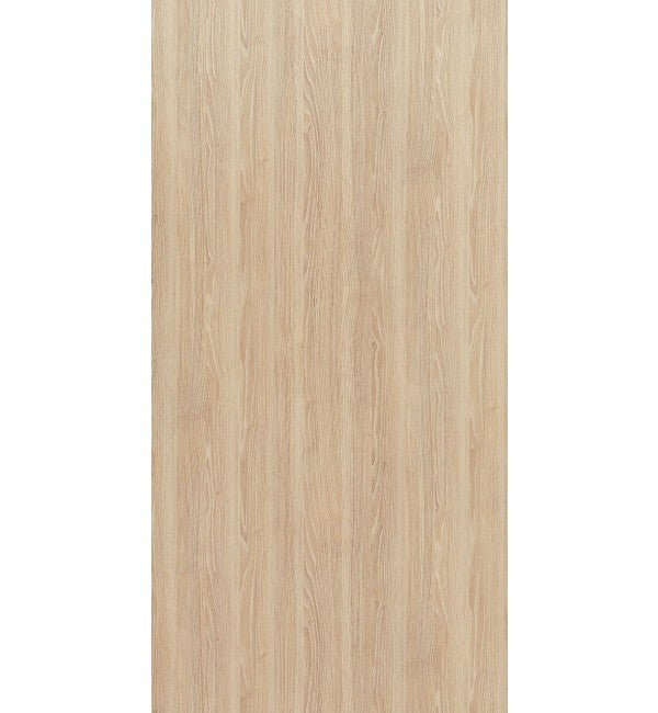 Beige wood grain decorative laminate with vertical grain pattern and smooth finish.