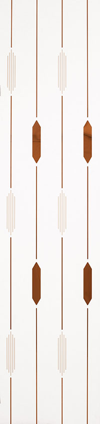 White designer louver panel with textured brown accents and vertical pattern on a cream background