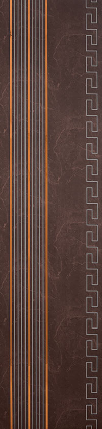 Brown designer louver panel with textured finish, marble pattern, and vertical stripes with Greek key border design element
