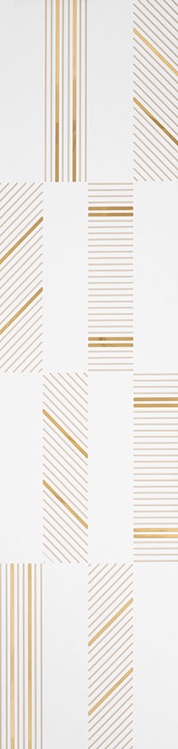 White and gold designer louver panel with diagonal striped pattern and textured finish