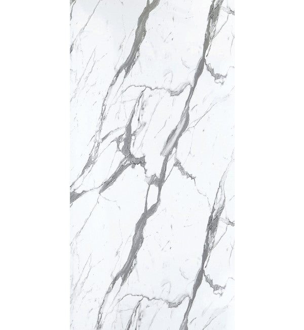 White marble laminate with suede finish and grey veining pattern, displaying a textured surface with subtle sheen.