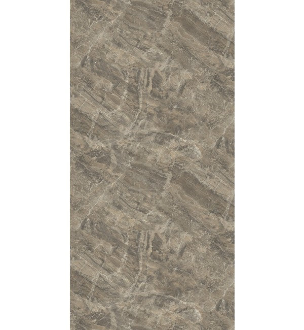 Grey marble laminate with high gloss finish and veining pattern, showing smooth texture and reflective sheen.