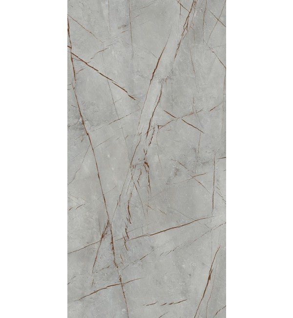 Grey marble laminate with high gloss finish and brown veining, showing detailed texture and pattern.