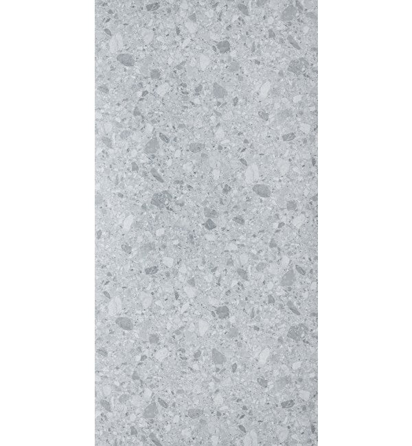 Grey marble laminate with speckled pattern and flecks of white and dark grey, Jupiter finish decorative laminate surface.