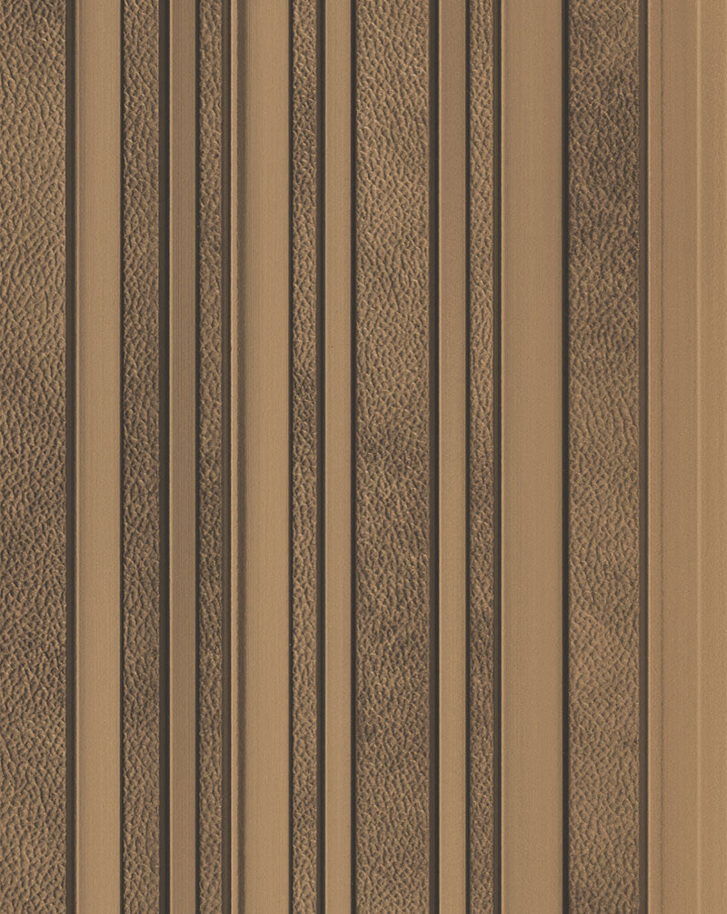 Brown fluted wall panel with textured finish and vertical grooves, showcasing a detailed pattern and rough surface.
