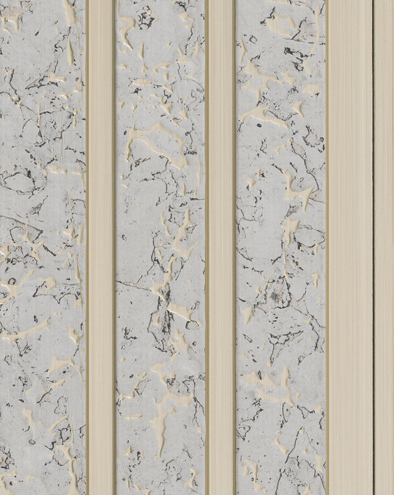 Brown wood louver panel with textured finish and visible wood grain on slats and marble pattern on panels