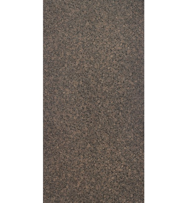 Brown marble laminate with glossy finish and speckled pattern, showing stone texture and subtle sheen.