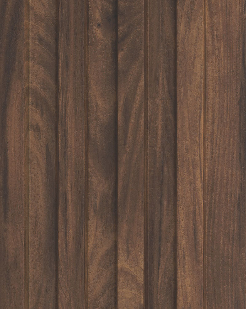 Brown wood wall panel with textured finish and vertical wood grain pattern, showing natural wood appearance and texture.