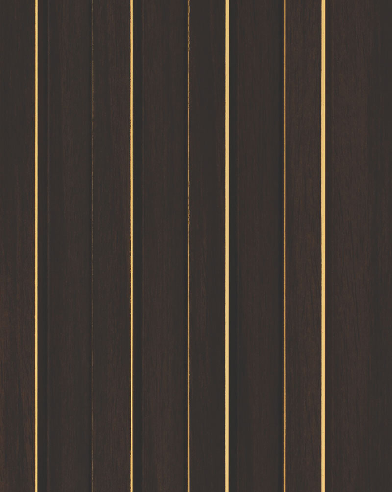 Brown fluted wall panel with textured finish and vertical grooves, showing wood grain pattern and subtle sheen.