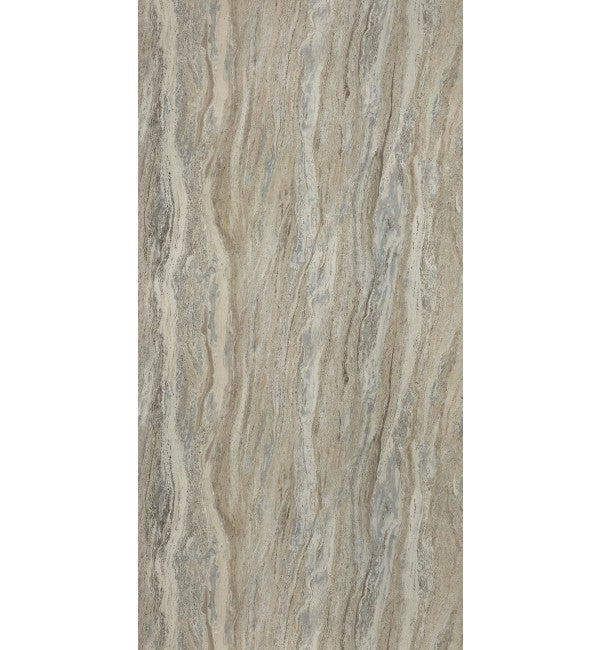 Grey wood grain laminate with suede finish and textured surface, showing wavy pattern and subtle sheen, decorative laminate