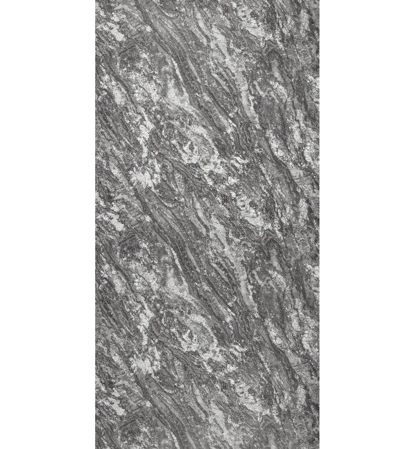 Grey marble laminate with swirling pattern and textured finish, showcasing stone-like appearance with diagonal streaks and
