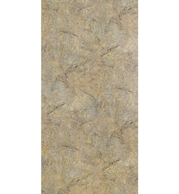 Beige marble laminate with high gloss finish and textured surface showing veining pattern and subtle sheen.