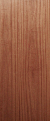 Brown wood veneer with straight grain and subtle texture, showcasing natural pattern and warm tones of Sapeli Crown veneer.