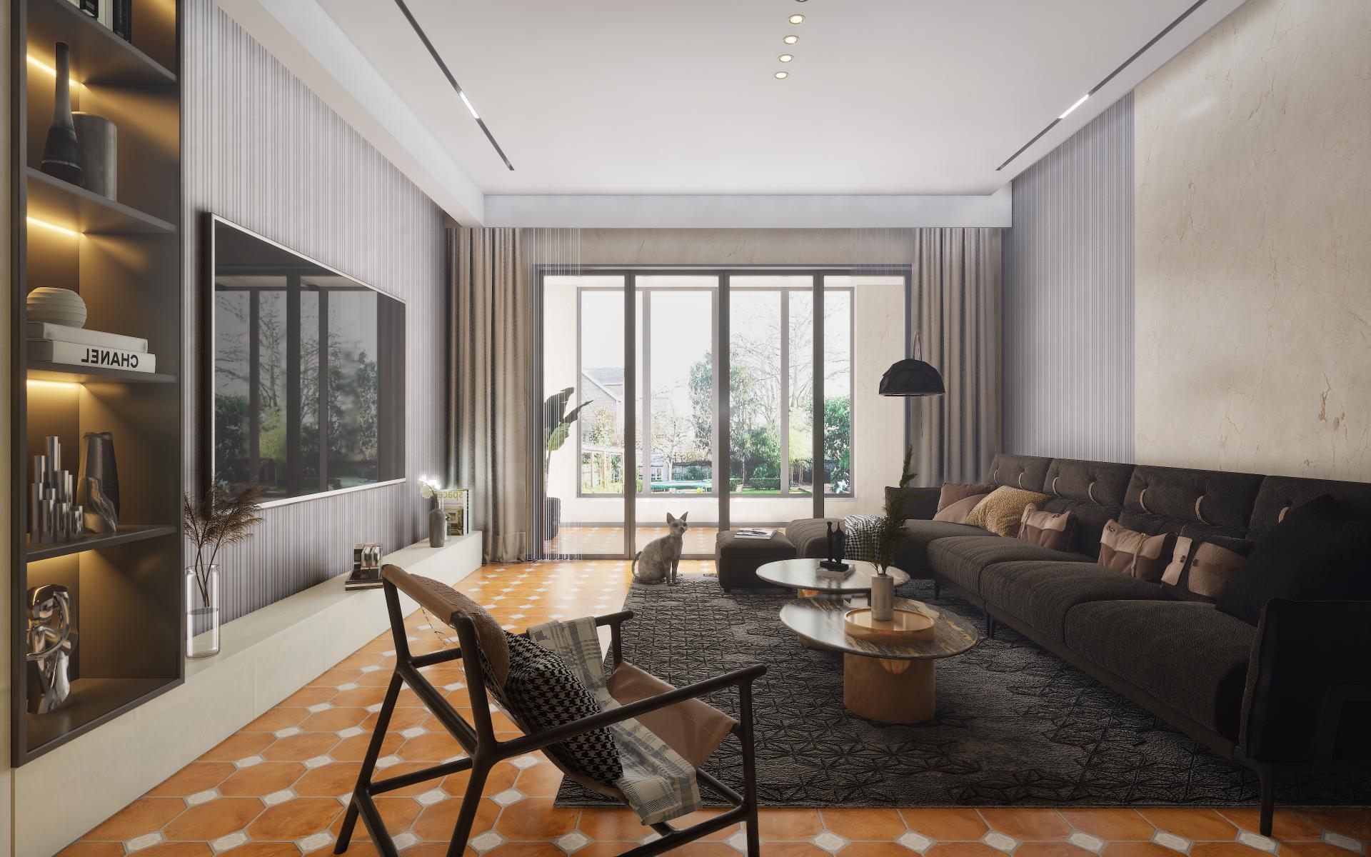 White textured laminate wall in modern living room with gray sofa and decorative furniture, showcasing plain laminate finish.