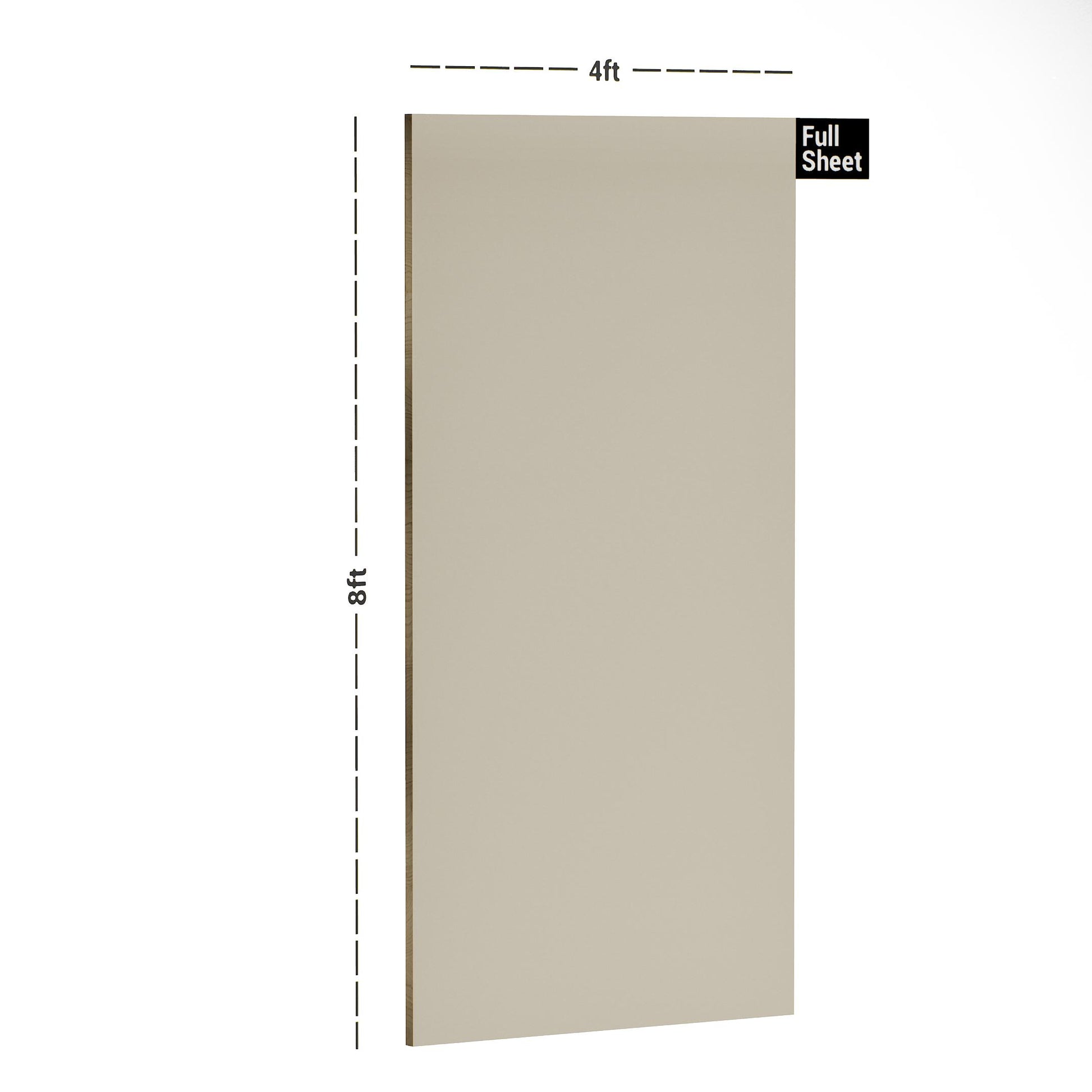 Green plain laminate sheet with textured finish, 8x4 ft size, shown with dimensions and full sheet label.