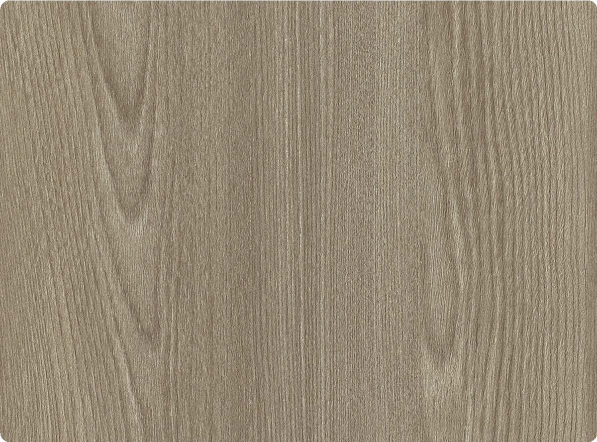 Grey wood grain laminate with high gloss finish and textured vertical wood pattern.