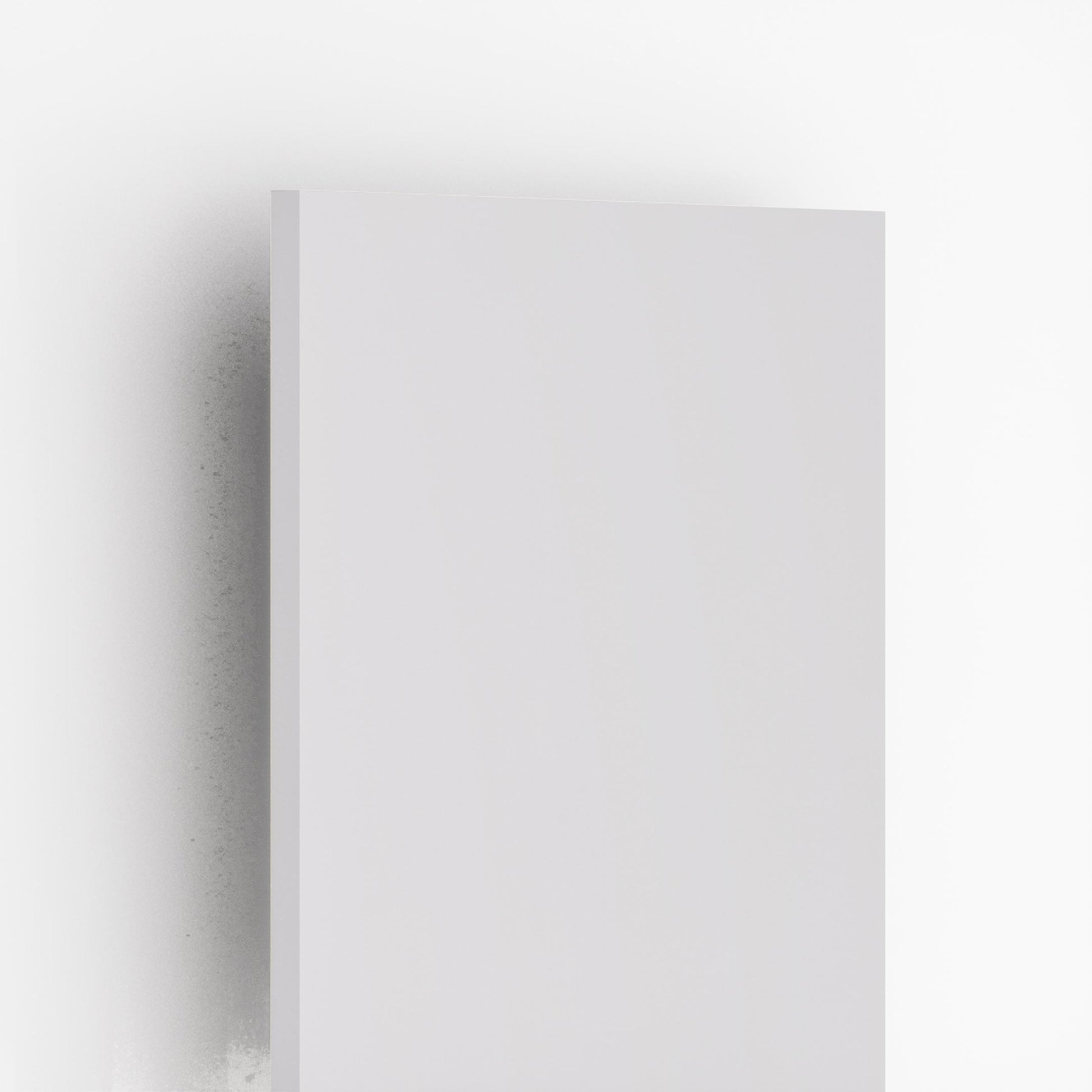 White plain laminate with textured finish and visible edge, showing thickness and surface detail of the laminate material.
